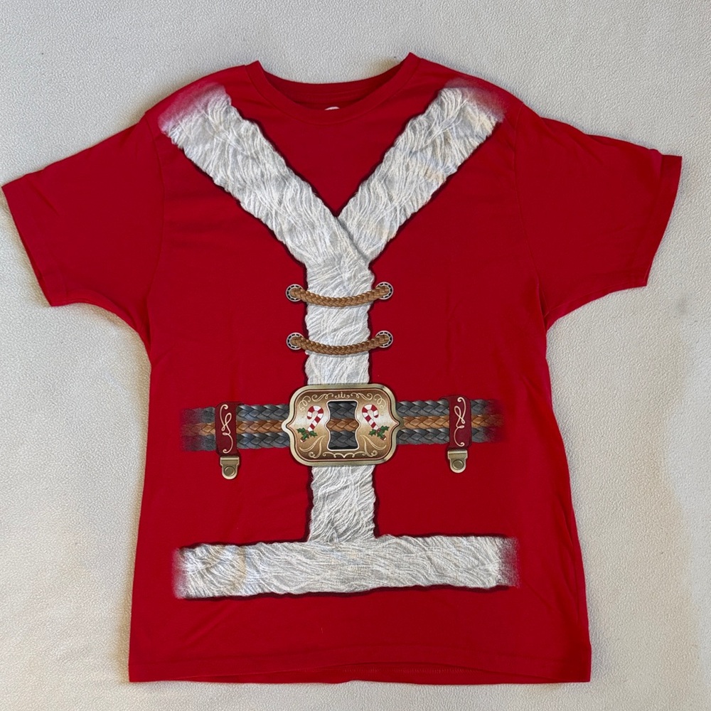 Holiday Time Santa Shirt Graphic Short Sleeved Red Tee - Adult M (38-40)